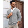 Runcati Mens Cable Knit Cardigan Sweater V Neck Casual Button Down Sweaters Long Sleeve Fall Outwear with Pockets(Grey)