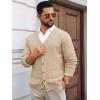 Runcati Mens Cable Knit Cardigan Sweater V Neck Casual Button Down Sweaters Long Sleeve Fall Outwear with Pockets(Khaki)