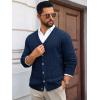 Runcati Mens Cable Knit Cardigan Sweater V Neck Casual Button Down Sweaters Long Sleeve Fall Outwear with Pockets(Navy Blue)
