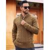 Runcati Mens Cable Knit Pullover Sweater Casual Stand Collar Chunky Buttons Fall Winter Sweaters(Khaki)