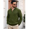 Runcati Mens Cable Knitted Pullover Sweater Casual Stand Collar Winter Warm Quarter Button Sweaters(Army Green)