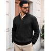 Runcati Mens Cable Knitted Pullover Sweater Casual Stand Collar Winter Warm Quarter Button Sweaters(Black)