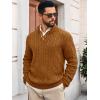 Runcati Mens Cable Knitted Pullover Sweater Casual Stand Collar Winter Warm Quarter Button Sweaters(Brown)