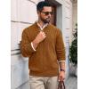 Runcati Mens Cable Knitted Pullover Sweater Casual Stand Collar Winter Warm Quarter Button Sweaters(Brown)