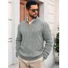 Runcati Mens Cable Knitted Pullover Sweater Casual Stand Collar Winter Warm Quarter Button Sweaters(Gray)