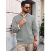 Runcati Mens Cable Knitted Pullover Sweater Casual Stand Collar Winter Warm Quarter Button Sweaters(Gray)