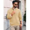 Runcati Mens Cable Knitted Pullover Sweater Casual Stand Collar Winter Warm Quarter Button Sweaters(Light Khaki)