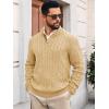 Runcati Mens Cable Knitted Pullover Sweater Casual Stand Collar Winter Warm Quarter Button Sweaters(Light Khaki)