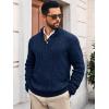 Runcati Mens Cable Knitted Pullover Sweater Casual Stand Collar Winter Warm Quarter Button Sweaters(Navy)