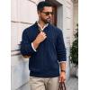 Runcati Mens Cable Knitted Pullover Sweater Casual Stand Collar Winter Warm Quarter Button Sweaters(Navy)