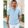 Runcati Mens Casual Button Down Shirts Short Sleeve Banded Collar Shirt Linen Beach Summer Hippie Tops(Sky Blue)