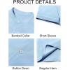Runcati Mens Casual Button Down Shirts Short Sleeve Banded Collar Shirt Linen Beach Summer Hippie Tops(Sky Blue)