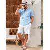 Runcati Mens Casual Button Down Shirts Short Sleeve Banded Collar Shirt Linen Beach Summer Hippie Tops(Sky Blue)