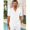 Runcati Mens Casual Button Down Shirts Short Sleeve Banded Collar Shirt Linen Beach Summer Hippie Tops(White)