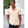 Runcati Men’s Casual Button Down Shirts Short Sleeve Textured Shirt Summer Beach Tops(Beige)