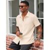 Runcati Men’s Casual Button Down Shirts Short Sleeve Textured Shirt Summer Beach Tops(Beige)