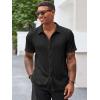 Runcati Men’s Casual Button Down Shirts Short Sleeve Textured Shirt Summer Beach Tops(Black)