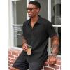 Runcati Men’s Casual Button Down Shirts Short Sleeve Textured Shirt Summer Beach Tops(Black)