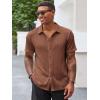 Runcati Men’s Casual Button Down Shirts Short Sleeve Textured Shirt Summer Beach Tops(Brown)