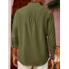 Runcati Mens Casual Linen Shirts 3/4 Sleeve Button Down Banded Collar Summer Beach Shirt(Army Green)