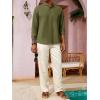 Runcati Mens Casual Linen Shirts 3/4 Sleeve Button Down Banded Collar Summer Beach Shirt(Army Green)