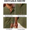 Runcati Mens Casual Linen Shirts 3/4 Sleeve Button Down Banded Collar Summer Beach Shirt(Army Green)