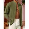 Runcati Mens Casual Linen Shirts 3/4 Sleeve Button Down Banded Collar Summer Beach Shirt(Army Green)