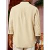 Runcati Mens Casual Linen Shirts 3/4 Sleeve Button Down Banded Collar Summer Beach Shirt(Beige)