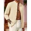 Runcati Mens Casual Linen Shirts 3/4 Sleeve Button Down Banded Collar Summer Beach Shirt(Beige)