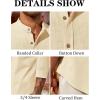 Runcati Mens Casual Linen Shirts 3/4 Sleeve Button Down Banded Collar Summer Beach Shirt(Beige)