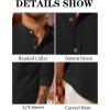 Runcati Mens Casual Linen Shirts 3/4 Sleeve Button Down Banded Collar Summer Beach Shirt(Black)