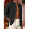 Runcati Mens Casual Linen Shirts 3/4 Sleeve Button Down Banded Collar Summer Beach Shirt(Black)