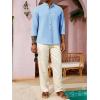 Runcati Mens Casual Linen Shirts 3/4 Sleeve Button Down Banded Collar Summer Beach Shirt(Blue)