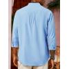 Runcati Mens Casual Linen Shirts 3/4 Sleeve Button Down Banded Collar Summer Beach Shirt(Blue)