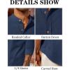 Runcati Mens Casual Linen Shirts 3/4 Sleeve Button Down Banded Collar Summer Beach Shirt(Navy Blue)