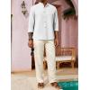 Runcati Mens Casual Linen Shirts 3/4 Sleeve Button Down Banded Collar Summer Beach Shirt(White)