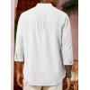 Runcati Mens Casual Linen Shirts 3/4 Sleeve Button Down Banded Collar Summer Beach Shirt(White)
