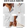 Runcati Mens Casual Linen Shirts 3/4 Sleeve Button Down Banded Collar Summer Beach Shirt(White)