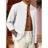 Runcati Mens Casual Linen Shirts 3/4 Sleeve Button Down Banded Collar Summer Beach Shirt(White)
