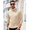 Runcati Mens Chunky Turtleneck Sweaters Cable Knitted Casual Slim Fit Fall Winter Warm Pullover Sweater(Beige)