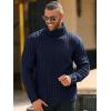 Runcati Mens Chunky Turtleneck Sweaters Cable Knitted Casual Slim Fit Fall Winter Warm Pullover Sweater(Navy)