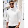 Runcati Mens Chunky Turtleneck Sweaters Cable Knitted Casual Slim Fit Fall Winter Warm Pullover Sweater(White)