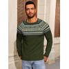 Runcati Mens Crew Neck Sweater Casual Fair Isle Knit Pullover Long Sleeve Fall Winter Chunky Sweaters(Army Green)