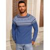 Runcati Mens Crew Neck Sweater Casual Fair Isle Knit Pullover Long Sleeve Fall Winter Chunky Sweaters(Blue)