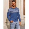 Runcati Mens Crew Neck Sweater Casual Fair Isle Knit Pullover Long Sleeve Fall Winter Chunky Sweaters(Blue)