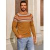 Runcati Mens Crew Neck Sweater Casual Fair Isle Knit Pullover Long Sleeve Fall Winter Chunky Sweaters(Brown)
