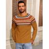 Runcati Mens Crew Neck Sweater Casual Fair Isle Knit Pullover Long Sleeve Fall Winter Chunky Sweaters(Brown)