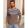 Runcati Mens Crew Neck Sweater Casual Fair Isle Knit Pullover Long Sleeve Fall Winter Chunky Sweaters(Coffee)