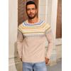 Runcati Mens Crew Neck Sweater Casual Fair Isle Knit Pullover Long Sleeve Fall Winter Chunky Sweaters(Khaki)