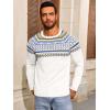 Runcati Mens Crew Neck Sweater Casual Fair Isle Knit Pullover Long Sleeve Fall Winter Chunky Sweaters(White)